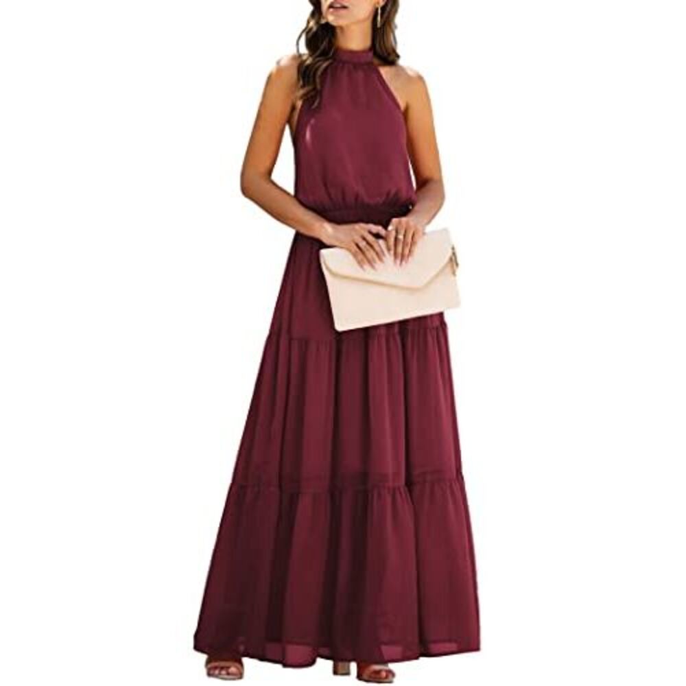 PRETTYGARDEN Women’s Casual Halter Neck Sleeveless Floral Long Maxi Dress